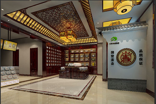 贺兰古朴典雅的中式茶叶店大堂设计效果图